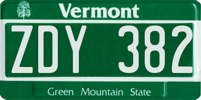 VT license plate ZDY382