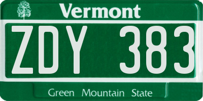 VT license plate ZDY383