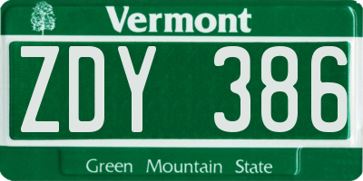 VT license plate ZDY386