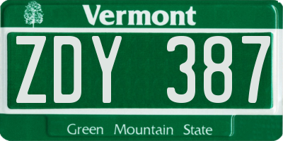 VT license plate ZDY387