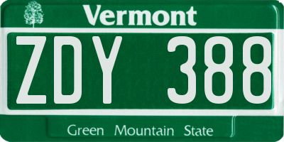VT license plate ZDY388