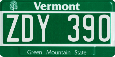 VT license plate ZDY390