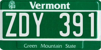 VT license plate ZDY391