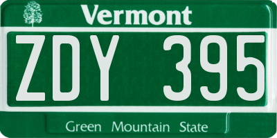 VT license plate ZDY395