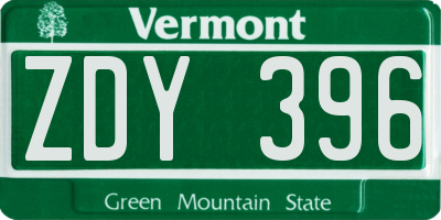 VT license plate ZDY396