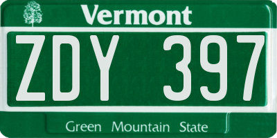 VT license plate ZDY397