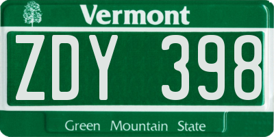 VT license plate ZDY398