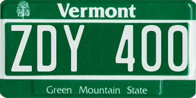 VT license plate ZDY400