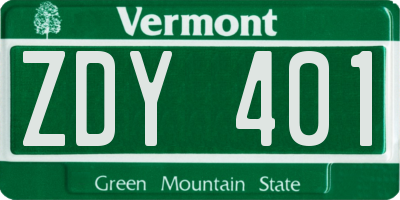 VT license plate ZDY401