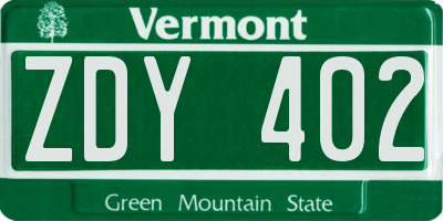 VT license plate ZDY402