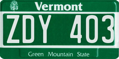 VT license plate ZDY403