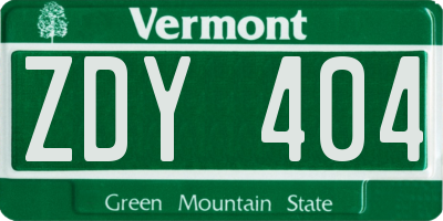 VT license plate ZDY404