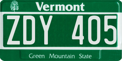 VT license plate ZDY405
