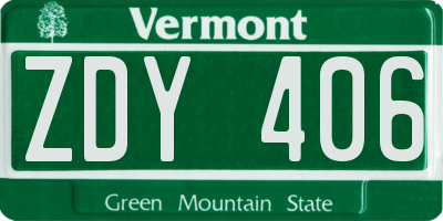VT license plate ZDY406