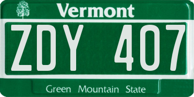 VT license plate ZDY407