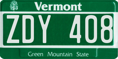 VT license plate ZDY408