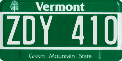 VT license plate ZDY410