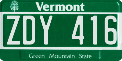 VT license plate ZDY416