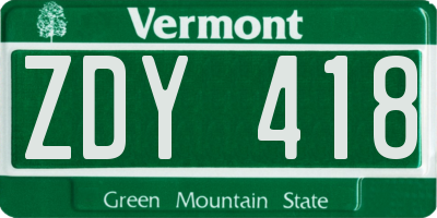 VT license plate ZDY418