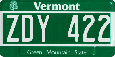 VT license plate ZDY422