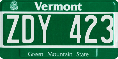 VT license plate ZDY423