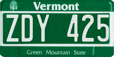 VT license plate ZDY425