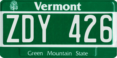 VT license plate ZDY426