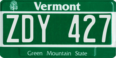 VT license plate ZDY427