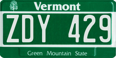 VT license plate ZDY429