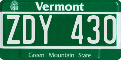 VT license plate ZDY430