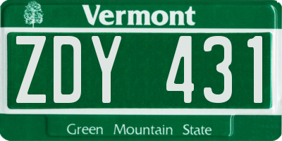 VT license plate ZDY431