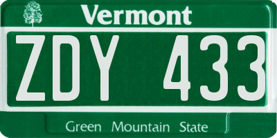 VT license plate ZDY433