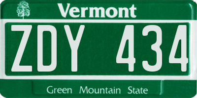 VT license plate ZDY434