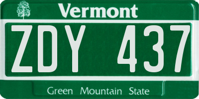 VT license plate ZDY437