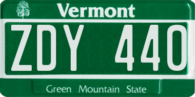 VT license plate ZDY440