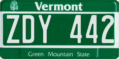 VT license plate ZDY442