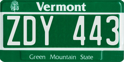VT license plate ZDY443
