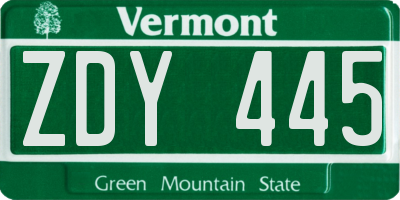 VT license plate ZDY445