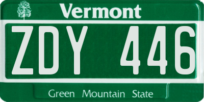 VT license plate ZDY446