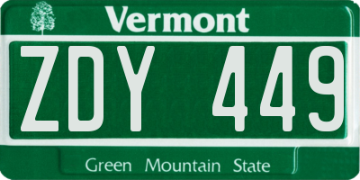 VT license plate ZDY449