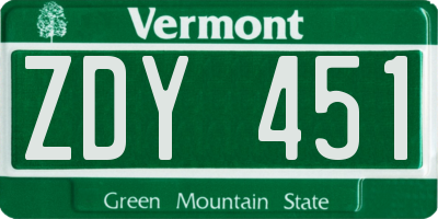 VT license plate ZDY451