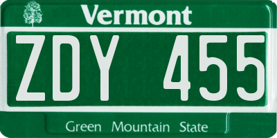 VT license plate ZDY455