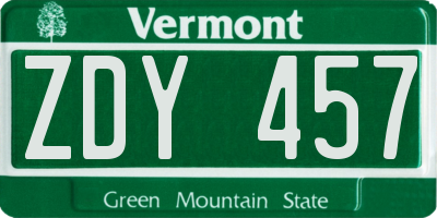 VT license plate ZDY457