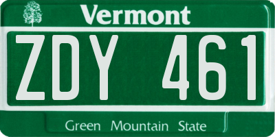 VT license plate ZDY461