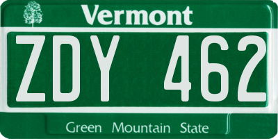VT license plate ZDY462