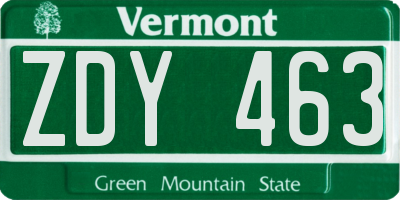 VT license plate ZDY463