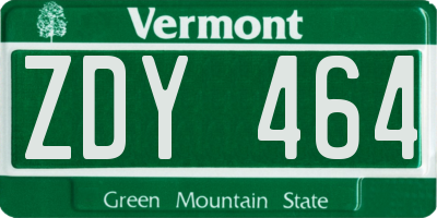 VT license plate ZDY464