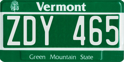 VT license plate ZDY465