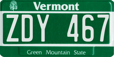 VT license plate ZDY467