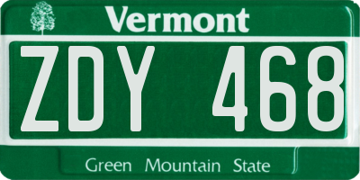 VT license plate ZDY468